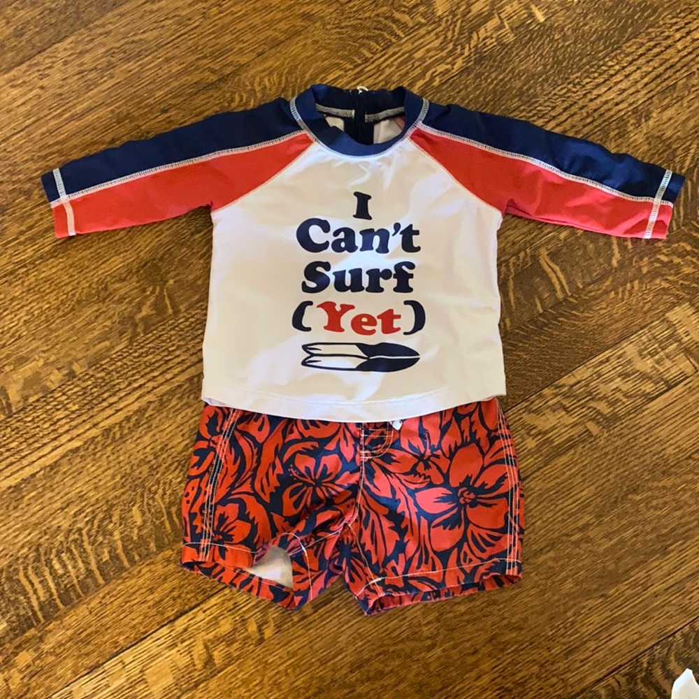 GAP rash guard and swim trunks